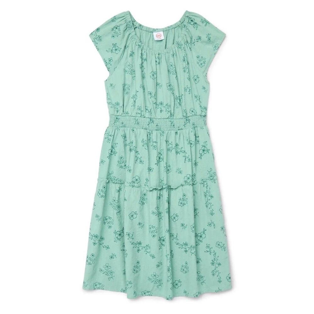 Wonder Nation Girls Smocked Waist Dress Floral Green Rainforest XXL 18 NWT